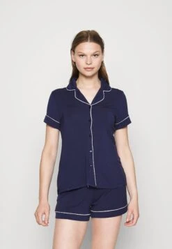 Anna Field Button Through Pj Set- Pyjama - Blue/White