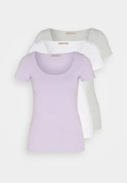 Anna Field 3 Pack - T-Shirt Basic - Purple/White/Mottled Light Grey -Trendy Verkoop ea599051637b41e2bfffcd2a4b84a87e